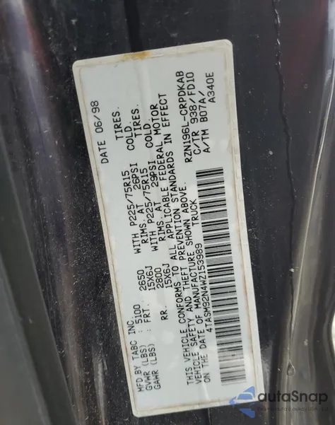 1998 Toyota Tacoma Xtracab Prerunner from USA, damaged, VIN 4TASM92N4WZ153989